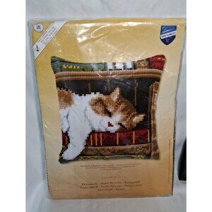Vervaco Stamped Cross Stitch Kit cushion Cat sleeping on bookshelf, DIY